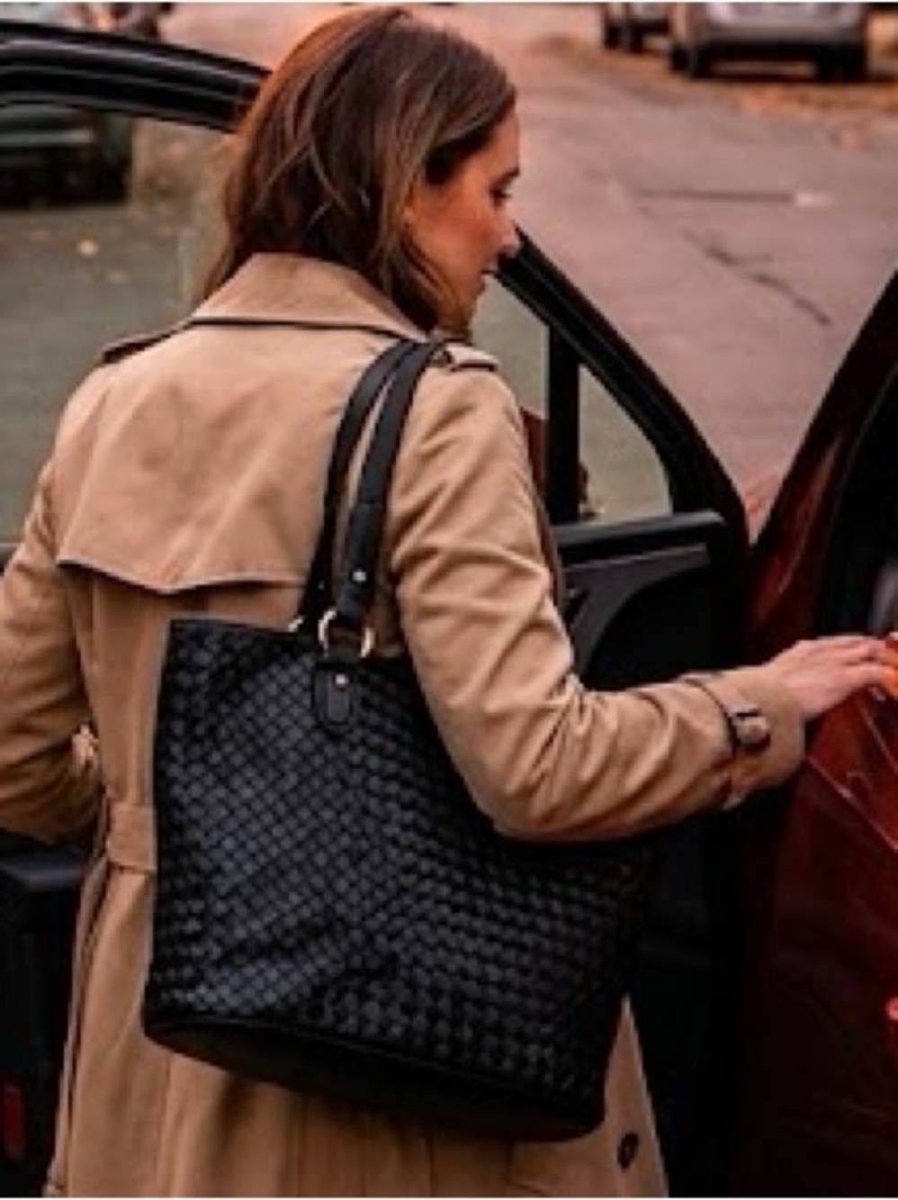 Cole Haan Black Woven Tote Like New Heritage Weave